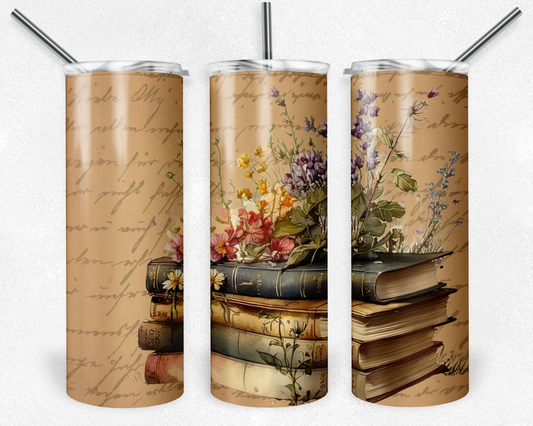 Books and Flowers - Skinny Tumbler