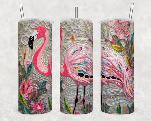 Embroidered Flamingo 2 - Skinny Tumbler