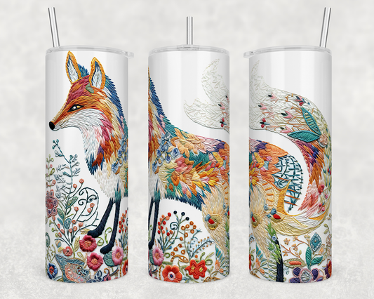 Colorful embroidered fox - Skinny Tumbler