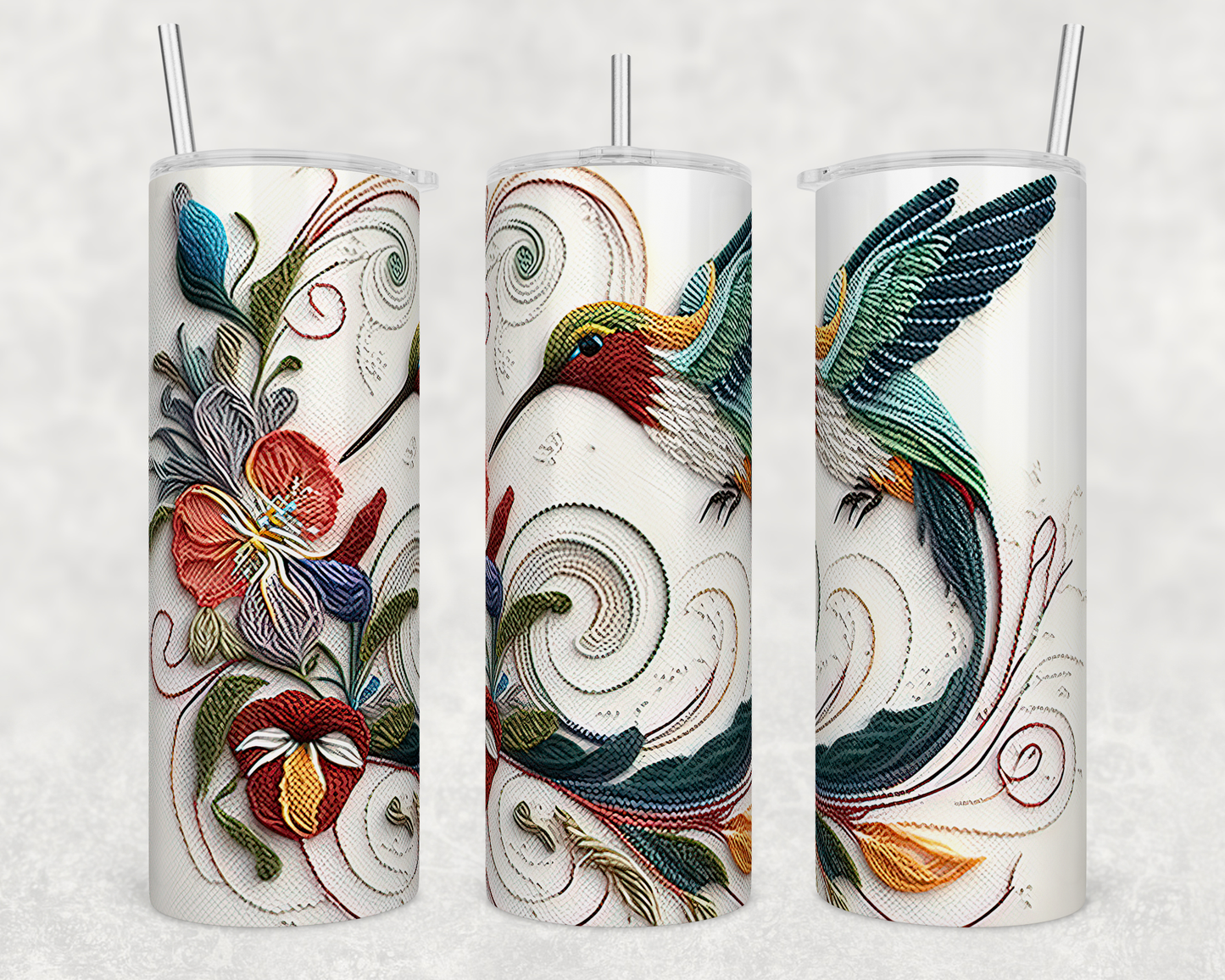 Embroidered hummingbird2 - Skinny Tumbler