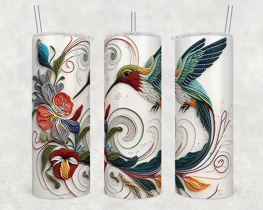 Embroidered hummingbird2 - Skinny Tumbler