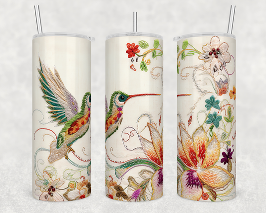 Embroidered hummingbird3 - Skinny Tumbler