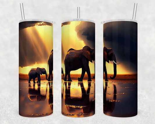 Elephant Mama and Baby - Skinny Tumbler