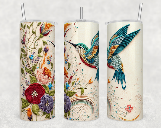 Embroidered hummingbird - Skinny Tumbler