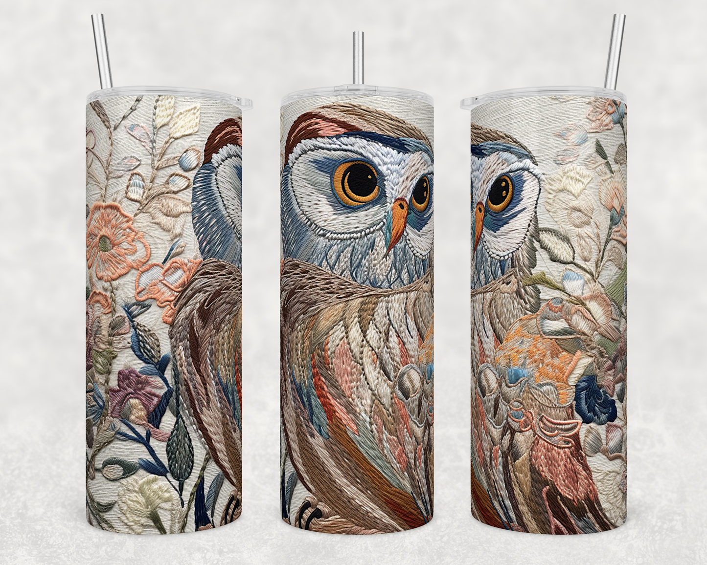 Embroidered owl - Skinny Tumbler
