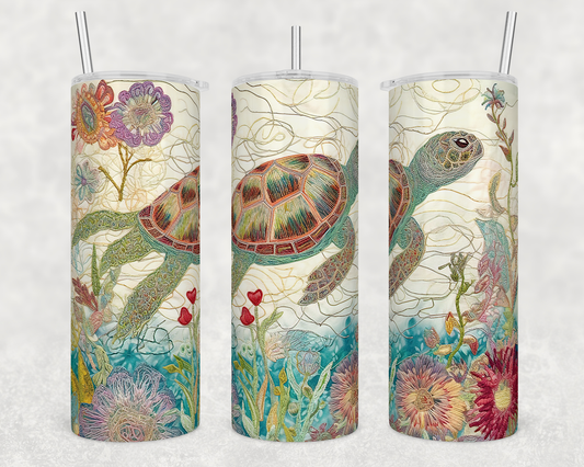 Embroidered turtle - Skinny Tumbler