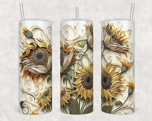 Embroidered sunflowers - Skinny Tumbler