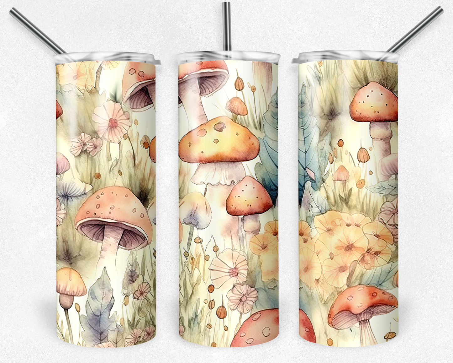 Flowers and Mushrooms - Skinny Tumbler