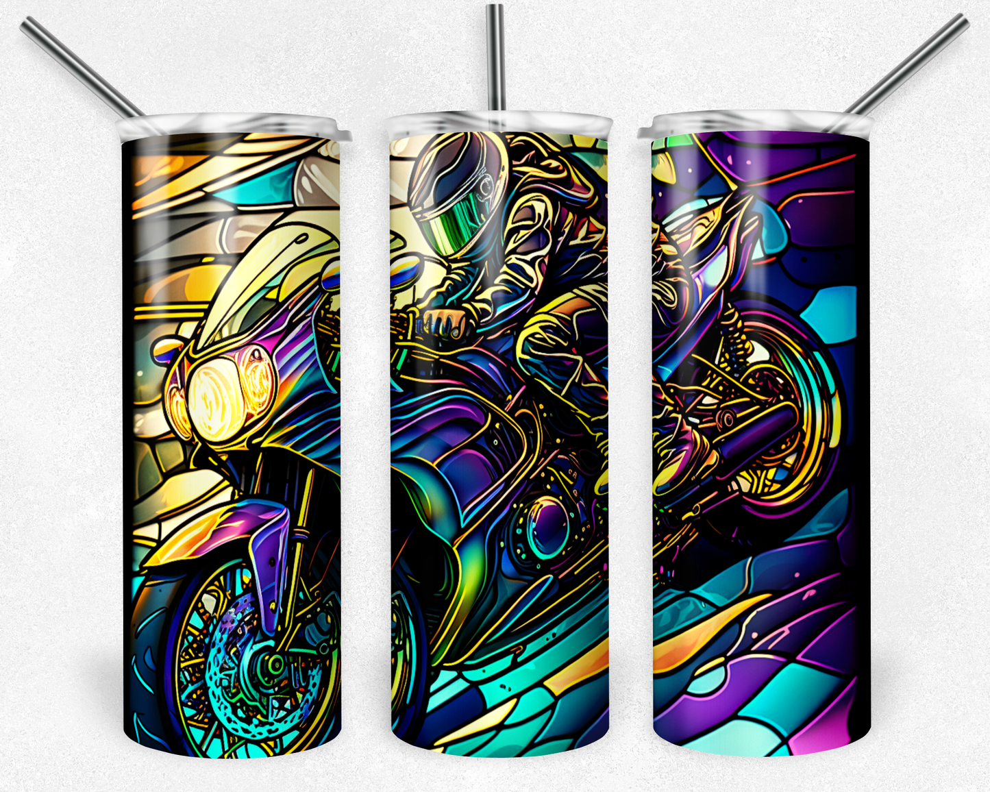 Stained glass motorcycle - Skinny Tumbler