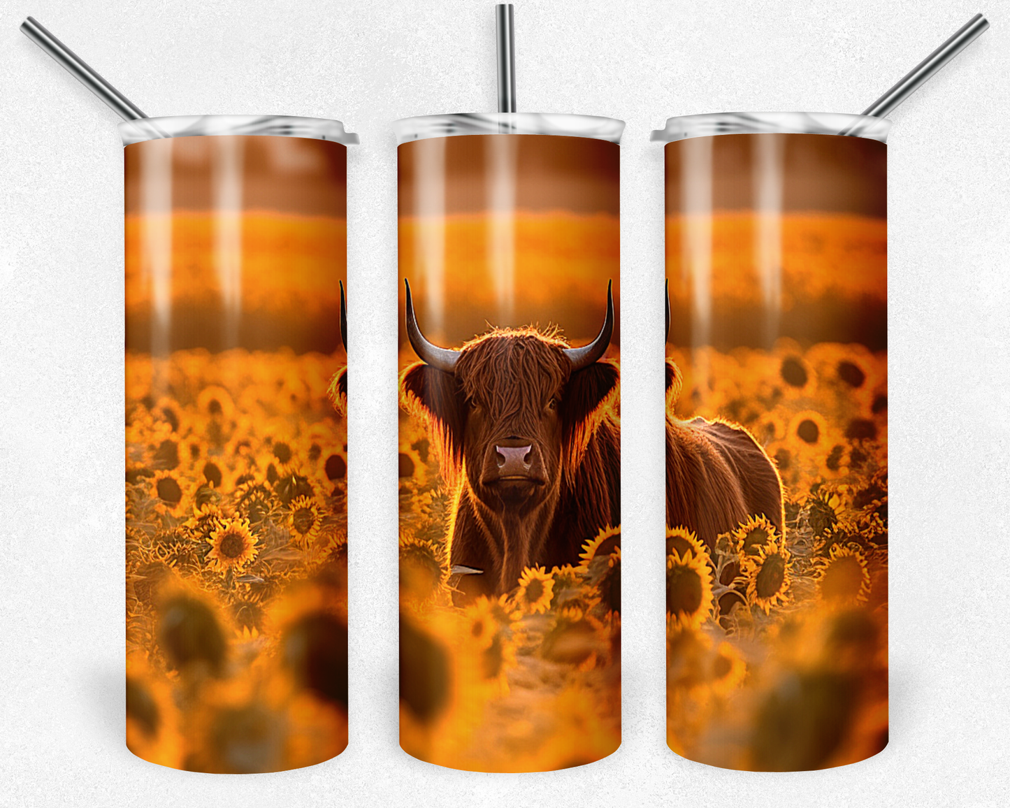 Highland in a field of sunflowers - Skinny Tumbler