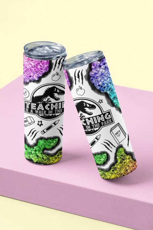 Teaching is a walk in the park, dinosuar - Skinny Tumbler