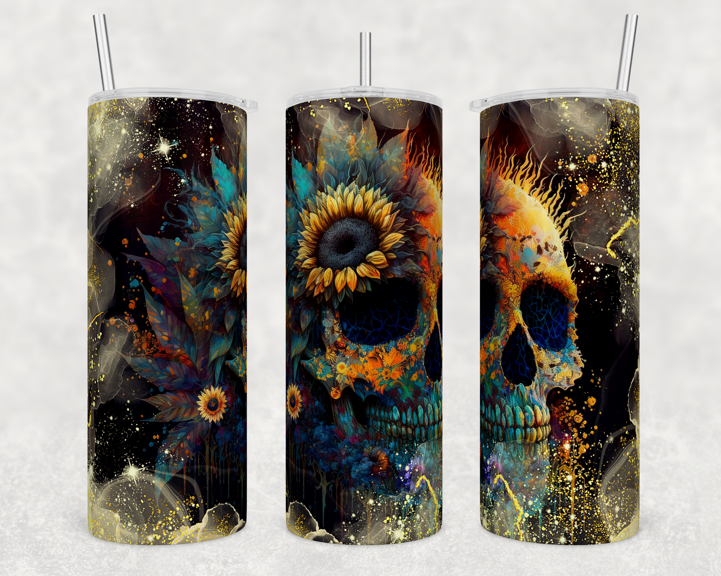 Beautiful Skull with flowers - Skinny Tumbler