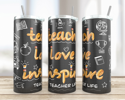 Teach Love Inspire chalkboard-pencil - 20 oz skinny tumbler